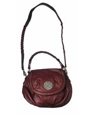 Lucky Brand Burgundy Red Leather Braided Strap Flap Purse Handbag Heart Closure