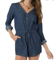 O’Neill Leyna Denim Long Sleeve Shorts Romper Womens Medium