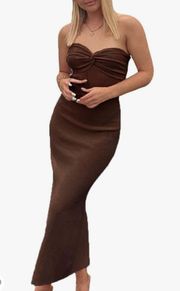 Brown Twist Knot Strapless Dress