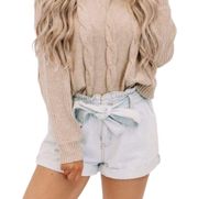 Paperbag Denim High Waisted Shorts