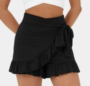 NWT Halara High Waist Ruffle Hem Faux Wrap Women XS Casual Black Shorts