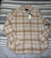 Pendleton Boyfriend Flannel Shirt Ivory/Tan Plaid  Size Large NWT