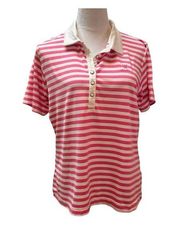 Kate Lord Performance Pink and White Collar Short Sleeve Polo  Golf Shirt Sz L