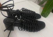 Women’s Ankle Strap Block Heel Sandals Size 5.5 in Black Round Toe