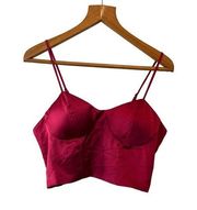Sincerely Jules Burgundy Red Spaghetti Strap Cropped Satin Tank—Size Large