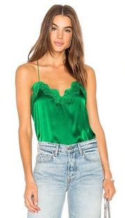 Cami NYC Racer Charmeuse 100% Silk Lace Trim Racerback Camisole Tank Kelly Green