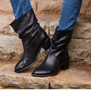 [Patricia Nash] Black Leather Monte Mid-Calf Slouchy Fit Block Heel Boots Size 9