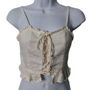 Princess Polly  The Daphne Top White Crop 100% Linen Tank Corset Tie front Size 4