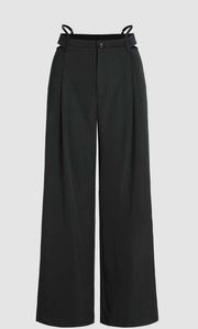 SOLID CUT OUT HIGH WAIST WIDE LEG PANTS