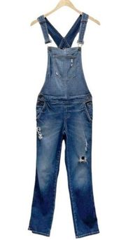 Vintage Guess Jeans Distressed Denim Overalls Medium Wash Straight Leg Size 26