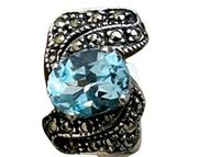 Sterling Silver Blue Topaz Ring, Vintage Art Deco Blue Gemstone Ring Size 5.5