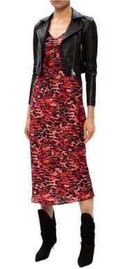 ALLSAINTS Hera Ambient Animal Print Slip Dress Red Size L NWT