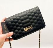 Bebe Katya Crossbody Purse - Quilted Black, Gold Chain Strap 7.5x5.5in NWT