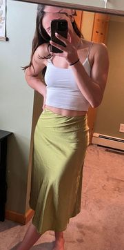 Green Midi Satin Skirt