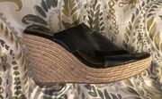 7 america Eagle black leather slip on wedges