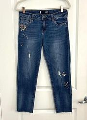 KUT From The Kloth Catherine Ankle Straight Leg Jewel Distressed Jean Size 4