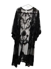 Womens Black Lace Size Xxl Floral Boho Cardigan Sheer Fairycore 2x Duster BBF-C