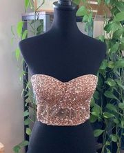 Gold Glam Sparkle Beaded Sequin Strapless Bustier Corset Top - L