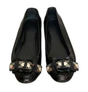 Burberry Nova Black Patent Leather Plaid Buckle Ballet Flat