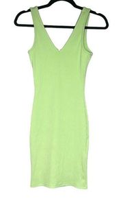 POPULAR 21 Neon Green Stretchy Ribbed V Neck Mini Dress