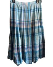Vintage Pendleton Tartan Plaid A-Line Pleated Skirt Size 12 Teal Blues