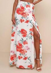 Lulu’s Bloom With a View White Floral Print Wrap Maxi Skirt