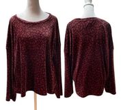 Red & Pink Animal Print Velvet Long Sleeve Pullover Sweatshirt XL