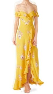 Womens Flynn Skye Monica Maxi XS Yellow Floral long ruffle spring summer wedding