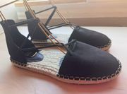 Eileen Fisher black Lace Leather Espadrille size 7.5