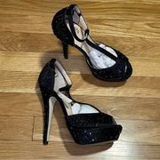 Colin Stuart Rhinestone-Embellished T-Strap Platform Heels - Size 8.5B