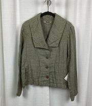 FLAX Green Plaid Linen Button Front Shirt Jacket Sz.S NWT