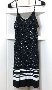 Elle XS Black Dress with White Polka Dots and Stripes