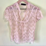 Cream Vintage Sheer Blouse with Lace Medium