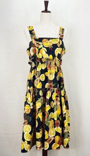 GIANNI BINI | Papaya Fruit Print Tiered Sleeveless Knee Length Summer Dress Sz M