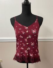 Button Floral Tank Top with Lace