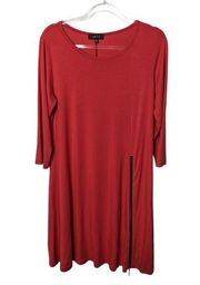 Comfy USA Jersey Shift Swing Dress Zipper Accent Soft Red Color Size Medium