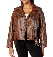 NWT Levi's Women's Faux Leather Belted Motorcycle Jacket In Natural Snake Print