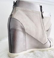 Gray for Saks Fifth Avenue Silver Metallic Suede Wedge Booties ~ Size 9 EU 40