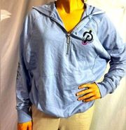 Peloton hoodie (t-shirt like material) blue with hood and front zip size Medium