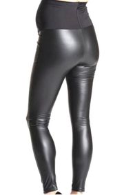 Patent Faux Leather Maternity Leggings with Full Panel in Black Size Large NWT