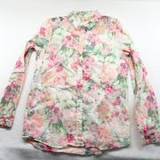 PIERRO SHIRT Romantic flowers PINK GREEN COTTON SZ 34 US2 bust34