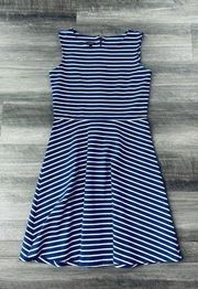 Talbots Blue Striped Fit And Flare Dress Size S Zip Sleeveless F5