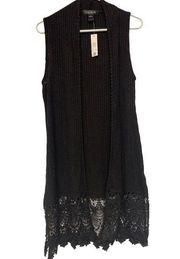 August Silk Black Knitted Open Front Casual Long Cardigan Size Med NWT #7823