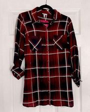 Ingrid Isabel Maternity Top Medium Red Long Sleeve Poplin Button Plaid Shirt