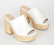 Lulu’s Ervyn White Raffia Platform Slide Sandals