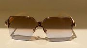 Sunglasses square gold frame with transculent ombré lens  brown fade to blue