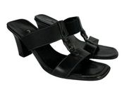 Paul Green Sandals 6.5 Block Heel Black Leather Open‎ Toe Slip On Shoes Handmade