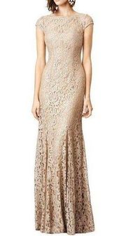 ML Monique Lhuillier Lace Cut out Back Gown in Gold 12 Womens Long Dress