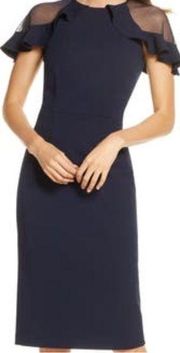 NWT Eliza J Women's Sheer Ruffle Shoulder Cocktail Dress Size: 2