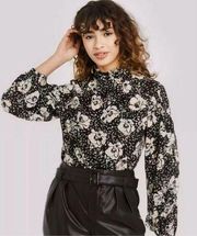 Who What Wear Floral Novelty Long Sleeve Button Down Shirt S Ruffle Collar NWT